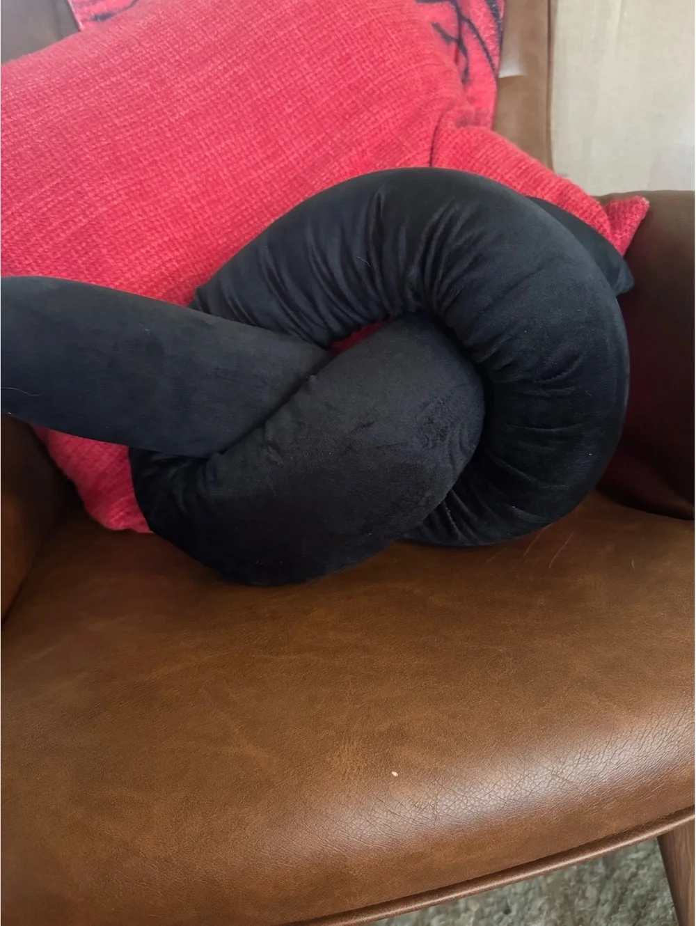 Black Plush Knot Pillow Cushion - 10 x 16 Inches, Soft Decorative Throw Pillow